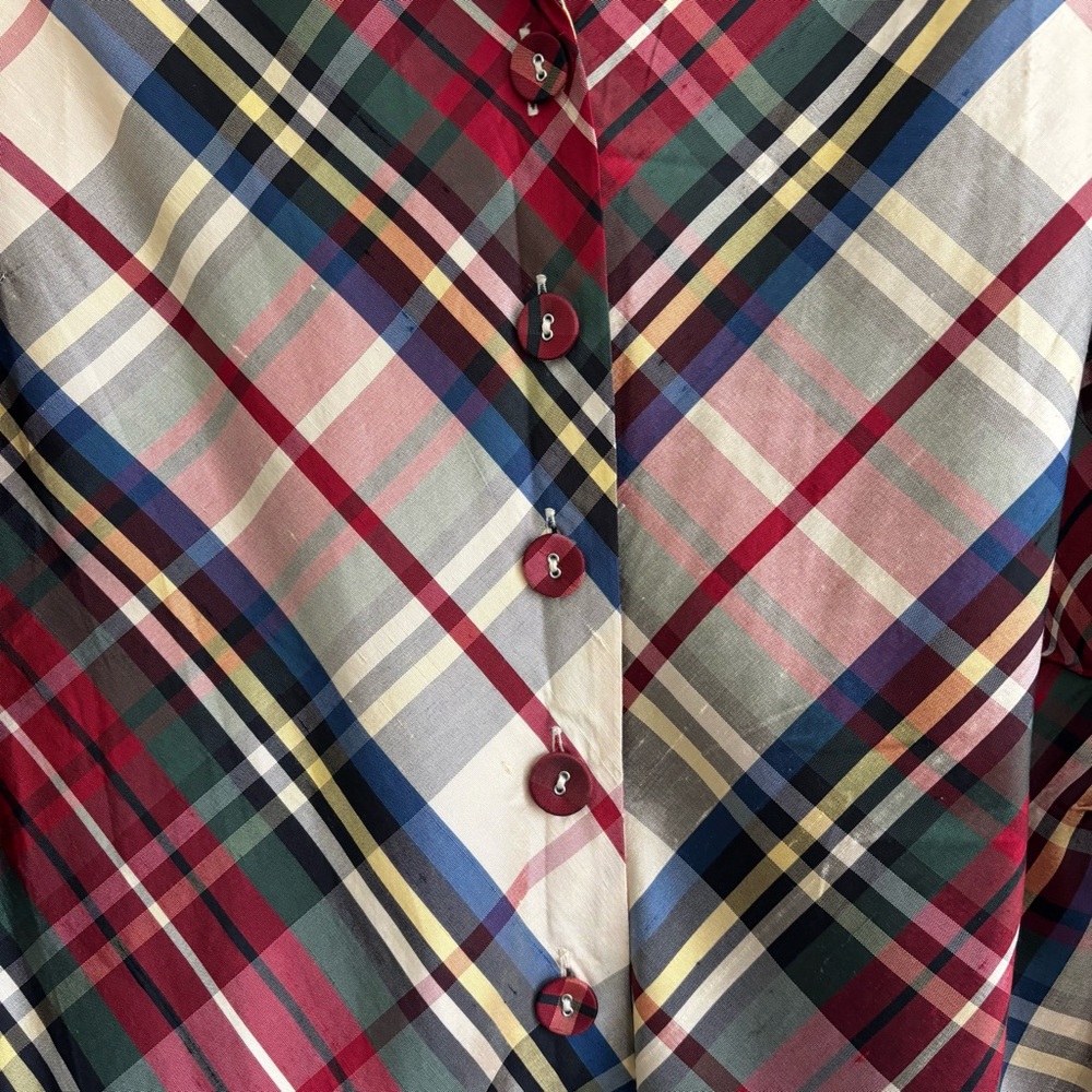 ❤️2/$15 or 3/$21❤️Coldwater Creek Plaid Silk Button-Up Blouse, Size PXL - Picture 3 of 14
